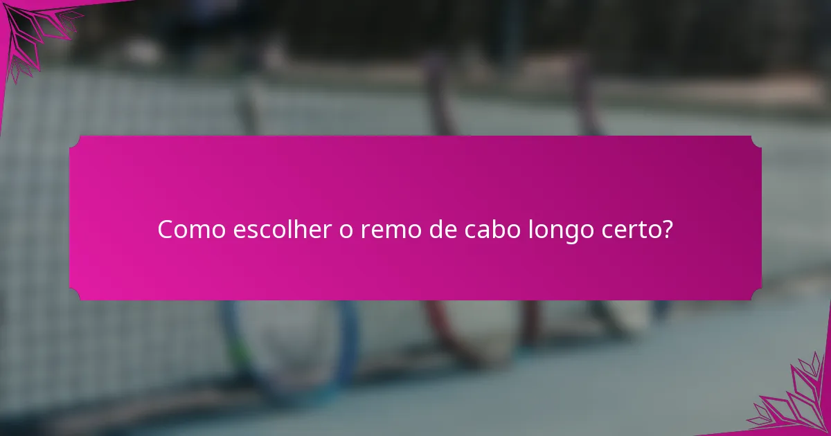 Como escolher o remo de cabo longo certo?